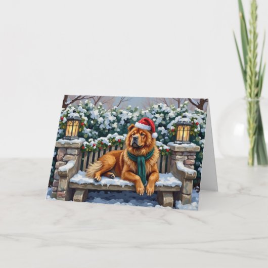 Chow Chow Dog Serene Winter Garden Christmas Art Kaart (Voorkant)