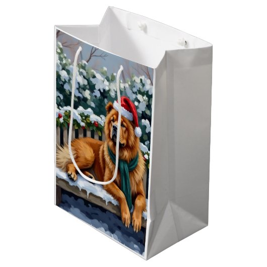 Chow Chow Dog Serene Winter Garden Christmas Art Medium Cadeauzakje (Voorkant Gekanteld)