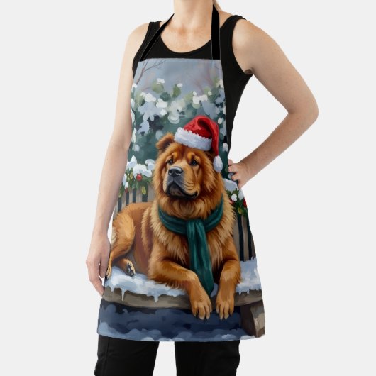 Chow Chow Dog Serene Winter Garden Christmas Art Schort (Insitu)