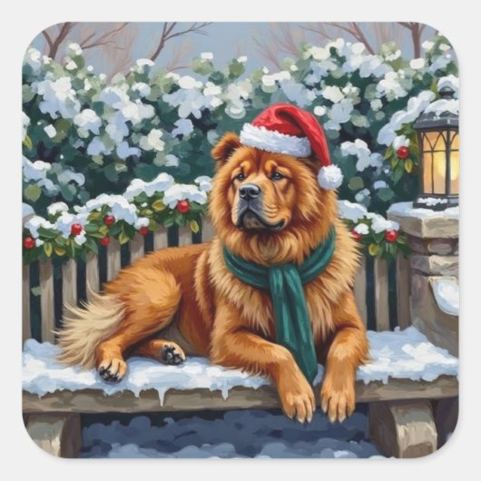 Chow Chow Dog Serene Winter Garden Christmas Art Vierkante Sticker (Voorkant)