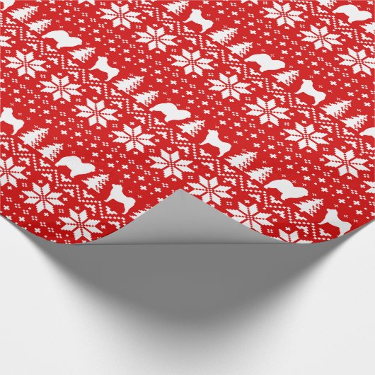 Chow Chow Dog Silhouettes kerstpatroonrood Cadeaupapier (Hoek)