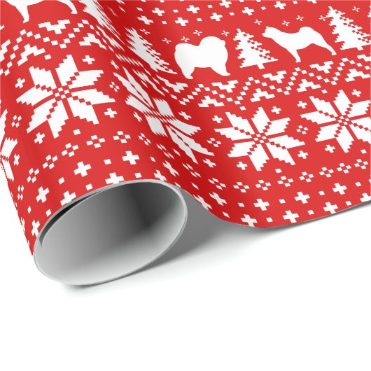 Chow Chow Dog Silhouettes kerstpatroonrood Cadeaupapier (Rol Hoek)