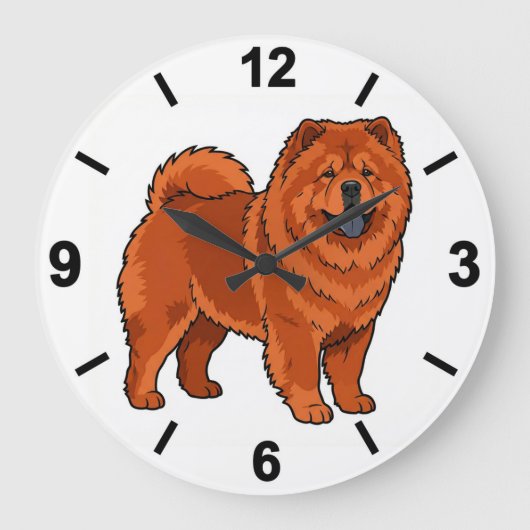 Chow Chow Dog Wall Clock Fluffy Pet Decor Grote Klok (Voorkant)