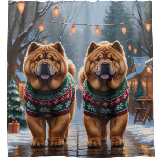 Chow Chow Dogs Christmas Snow Holiday  Douchegordijn (Voorkant)