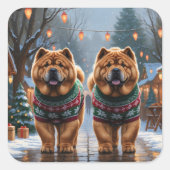 Chow Chow Dogs Christmas Snow Holiday  Vierkante Sticker (Voorkant)