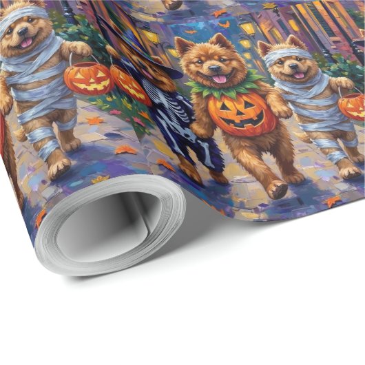 Chow Chow Dogs Trick-or-Treating Halloween Kostuum Cadeaupapier (Rol Hoek)