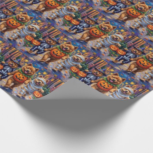 Chow Chow Dogs Trick-or-Treating Halloween Kostuum Cadeaupapier (Hoek)