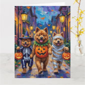 Chow Chow Dogs Trick-or-Treating Halloween Kostuum Kaart (Gele Bloem)