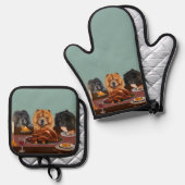 Chow Chow Feast Oven Mitt en Pot Houder Ovenwant & Pannenlap Set (Voorkant / Achterkant)