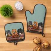 Chow Chow Feast Oven Mitt en Pot Houder Ovenwant & Pannenlap Set (Top down)