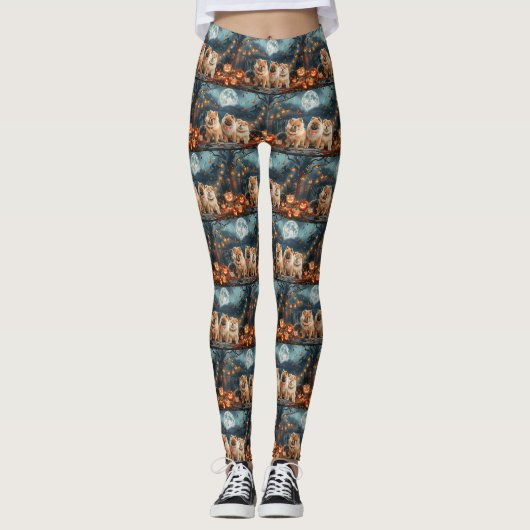 Chow Chow Halloween Griezelig Leggings (Voorkant)