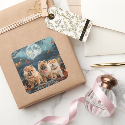 Chow Chow Halloween Griezelig Vierkante Sticker (Geschenken)