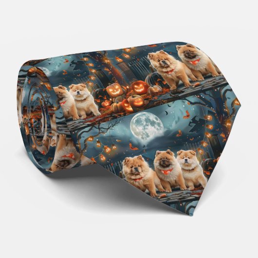 Chow Chow Halloween Spokenkelig Stropdas (Opgerold)