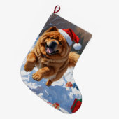 Chow Chow Hardlopen in de sneeuw met kerst Pet Grote Kerstsok (Voorkant (Hangend))