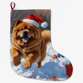 Chow Chow Hardlopen in de sneeuw met kerst Pet Grote Kerstsok (Voorkant)
