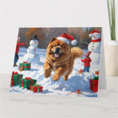 Chow Chow Hardlopen in de sneeuw met kerst Pet Kaart (Voorkant)