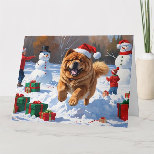 Chow Chow Hardlopen in de sneeuw met kerst Pet Kaart (Voorkant)