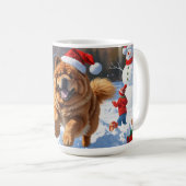 Chow Chow Hardlopen in de sneeuw met kerst Pet Koffiemok (Voorkant rechts)