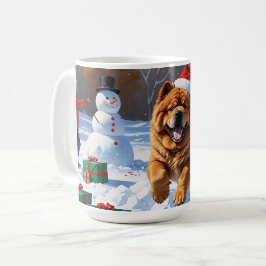 Chow Chow Hardlopen in de sneeuw met kerst Pet Koffiemok (Voorkant links)
