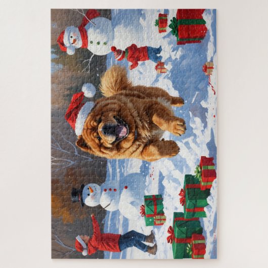 Chow Chow Hardlopen in de sneeuw met kerst Pet Legpuzzel (Verticaal)