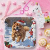 Chow Chow Hardlopen in de sneeuw met kerst Pet Papieren Bordje (Feest)