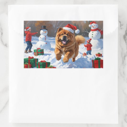 Chow Chow Hardlopen in de sneeuw met kerst Pet Rechthoekige Sticker (Tas)