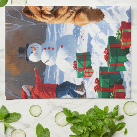 Chow Chow Hardlopen in de sneeuw met kerst Pet Theedoek (Gevouwen)