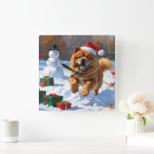 Chow Chow Hardlopen in de sneeuw met kerst Pet Vierkante Klok (Huis)