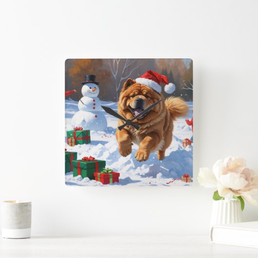 Chow Chow Hardlopen in de sneeuw met kerst Pet Vierkante Klok (Huis)