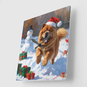 Chow Chow Hardlopen in de sneeuw met kerst Pet Vierkante Klok (Hoek)