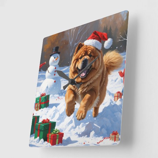 Chow Chow Hardlopen in de sneeuw met kerst Pet Vierkante Klok (Hoek)