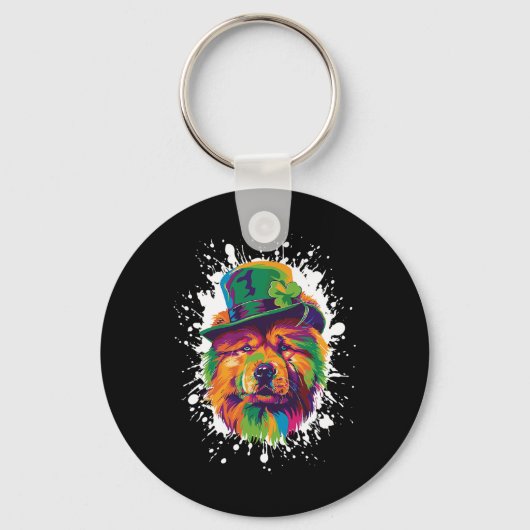 Chow Chow Hond Hoofd Iers Grappig St. Patrick's Da Sleutelhanger (Voorkant)