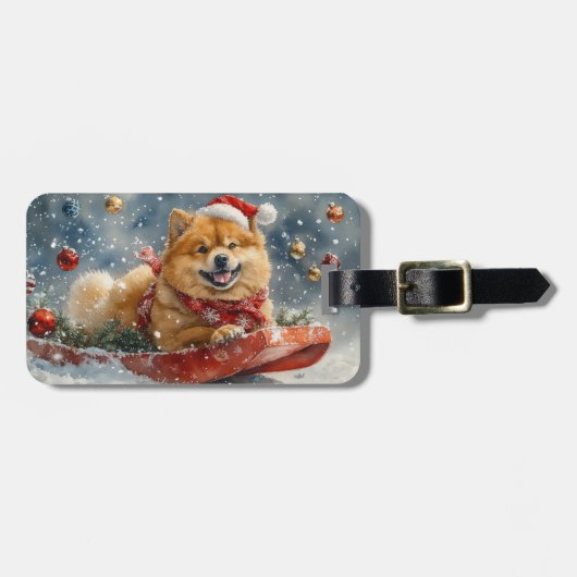 Chow Chow-hond in slee Let it Snow Kerstmis Bagagelabel (Voorkant horizontaal)