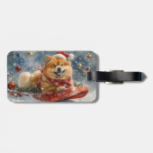 Chow Chow-hond in slee Let it Snow Kerstmis Bagagelabel (Achterkant horizontaal)