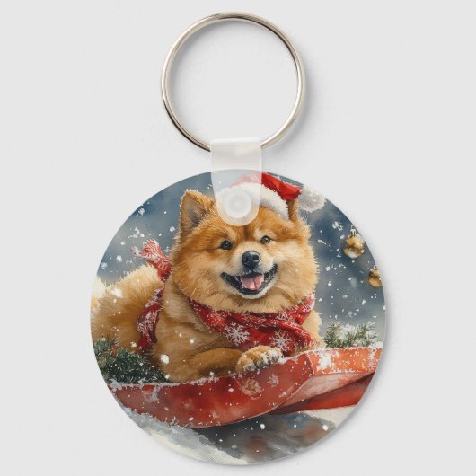Chow Chow-hond in slee Let it Snow Kerstmis Sleutelhanger (Voorkant)