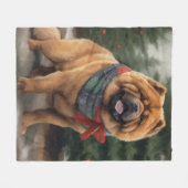 Chow Chow-hond in sneeuw Kerstmis Fleece Deken (Voorkant (Horizontaal))