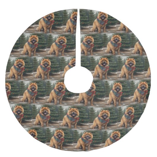 Chow Chow-hond in sneeuw Kerstmis Kerstboom Rok (Voorkant)