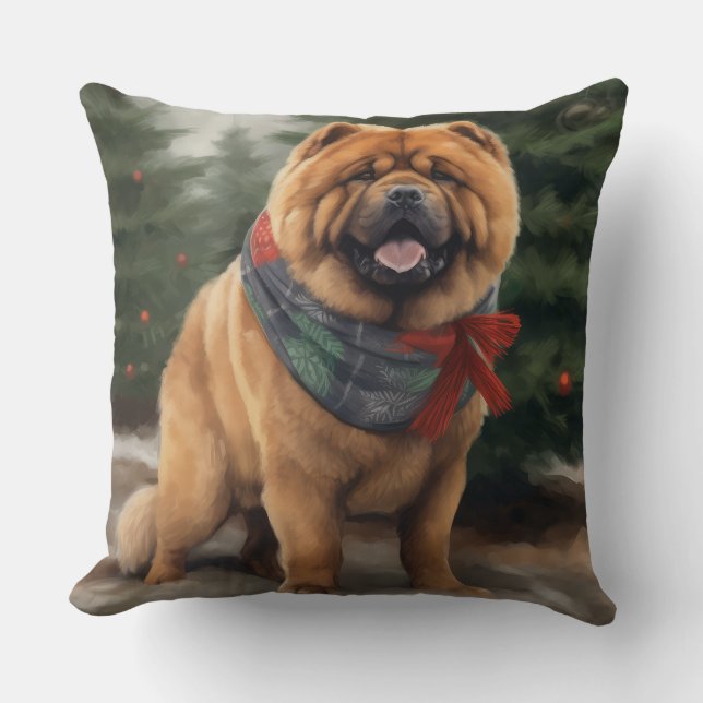 Chow Chow-hond in sneeuw Kerstmis Kussen (Voorkant)