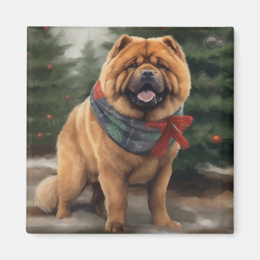 Chow Chow-hond in Sneeuw Kerstmis Magneet (Voorkant)