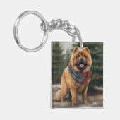 Chow Chow-hond in Sneeuw Kerstmis Sleutelhanger (Voorkant Links)