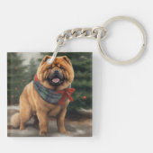 Chow Chow-hond in Sneeuw Kerstmis Sleutelhanger (Achterkant)