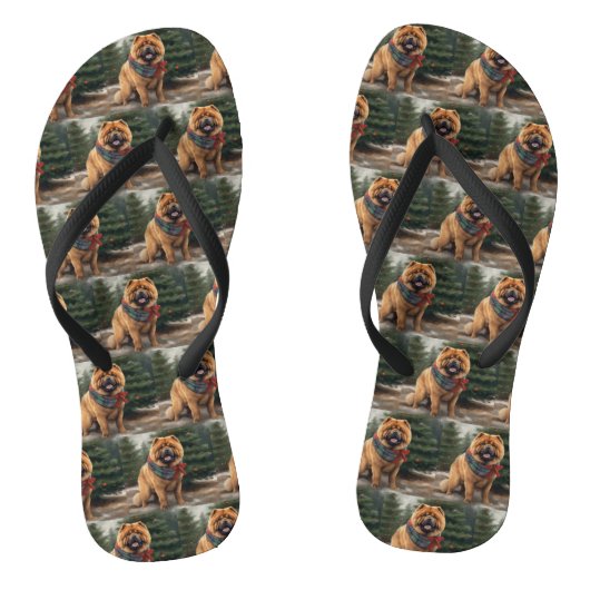 Chow Chow-hond in Sneeuw Kerstmis Teenslippers (Voetbed)
