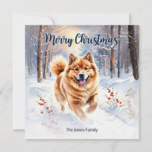 Chow Chow-hond in sneeuw waterverf Prettig kerstfe Feestdagenkaart