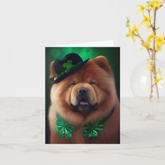 Chow Chow-hond in St. Patrick's Day-jurk Kaart (Gele Bloem)
