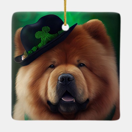 Chow Chow-hond in St. Patrick's Day-jurk Keramisch Ornament (Achterkant)