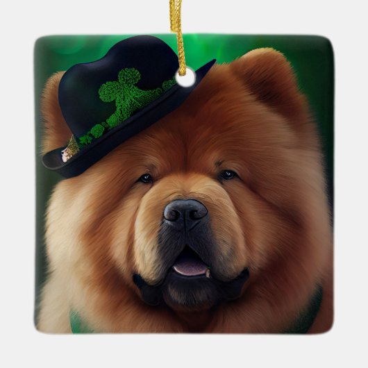 Chow Chow-hond in St. Patrick's Day-jurk Keramisch Ornament (Voorkant)