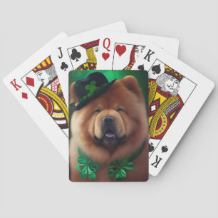 Chow Chow-hond in St. Patrick's Day-jurk Pokerkaarten