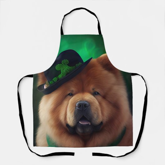 Chow Chow-hond in St. Patrick's Day-jurk Schort (Voorkant)