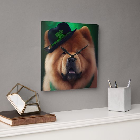 Chow Chow-hond in St. Patrick's Day-jurk Vierkante Klok (Kantoor)