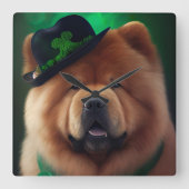 Chow Chow-hond in St. Patrick's Day-jurk Vierkante Klok (Voorkant)